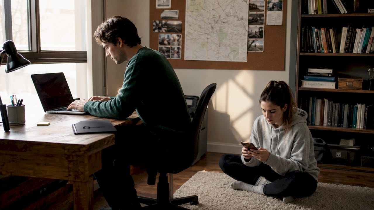 Two people collaborating on online sleuthing