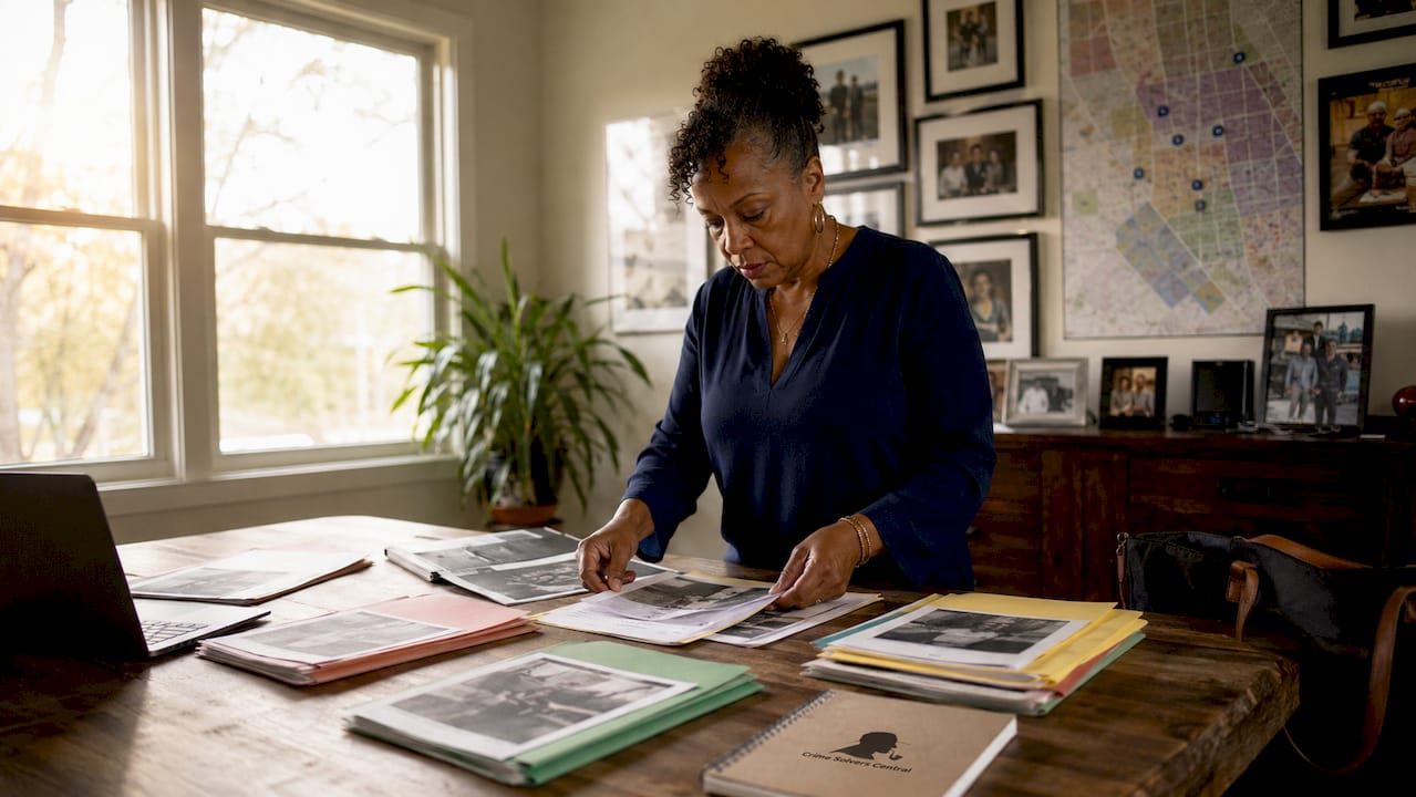 Woman organizing cold case victim files