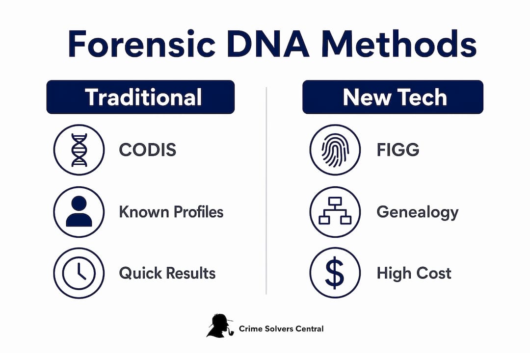 Infographic comparing forensic DNA methods