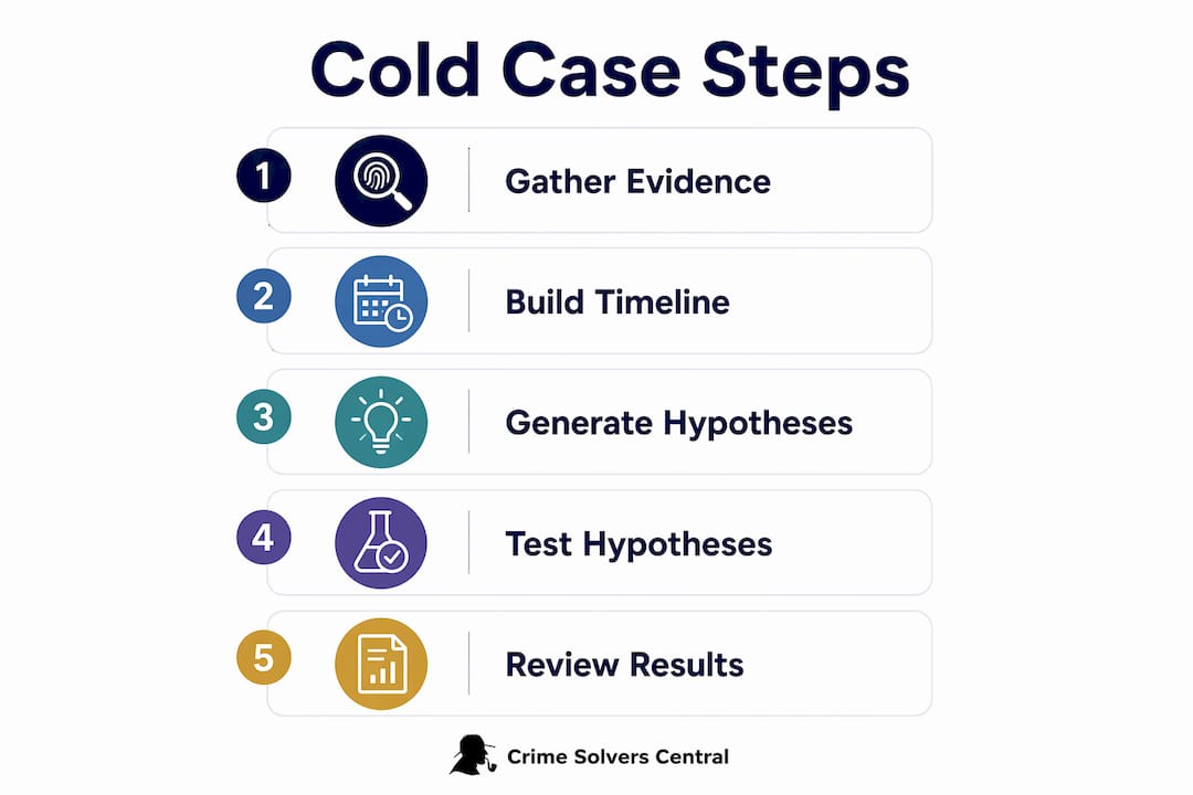 Infographic outlining cold case investigation steps