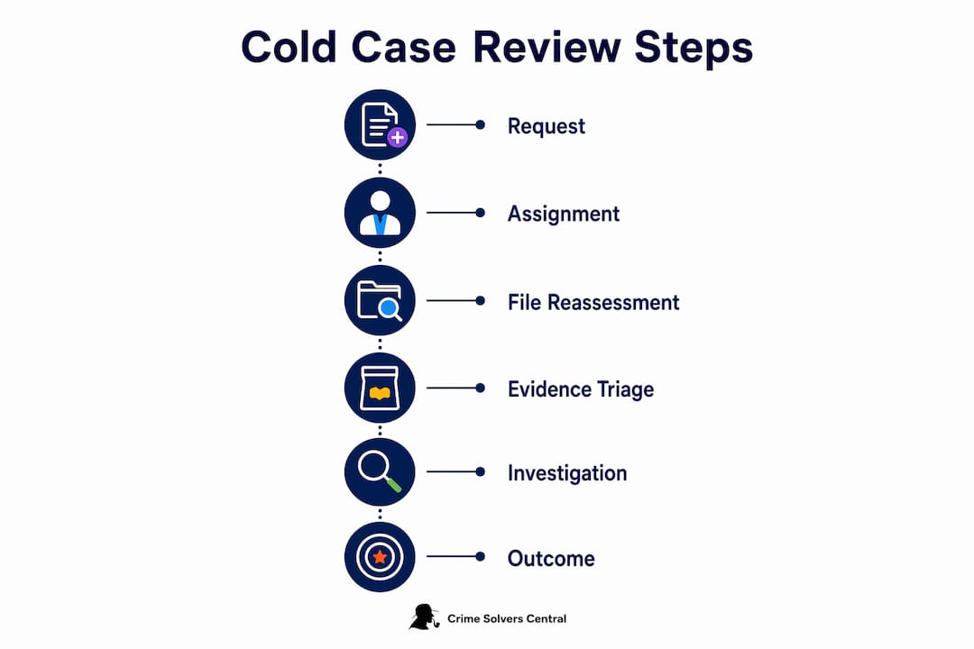 Infographic showing cold case review process steps