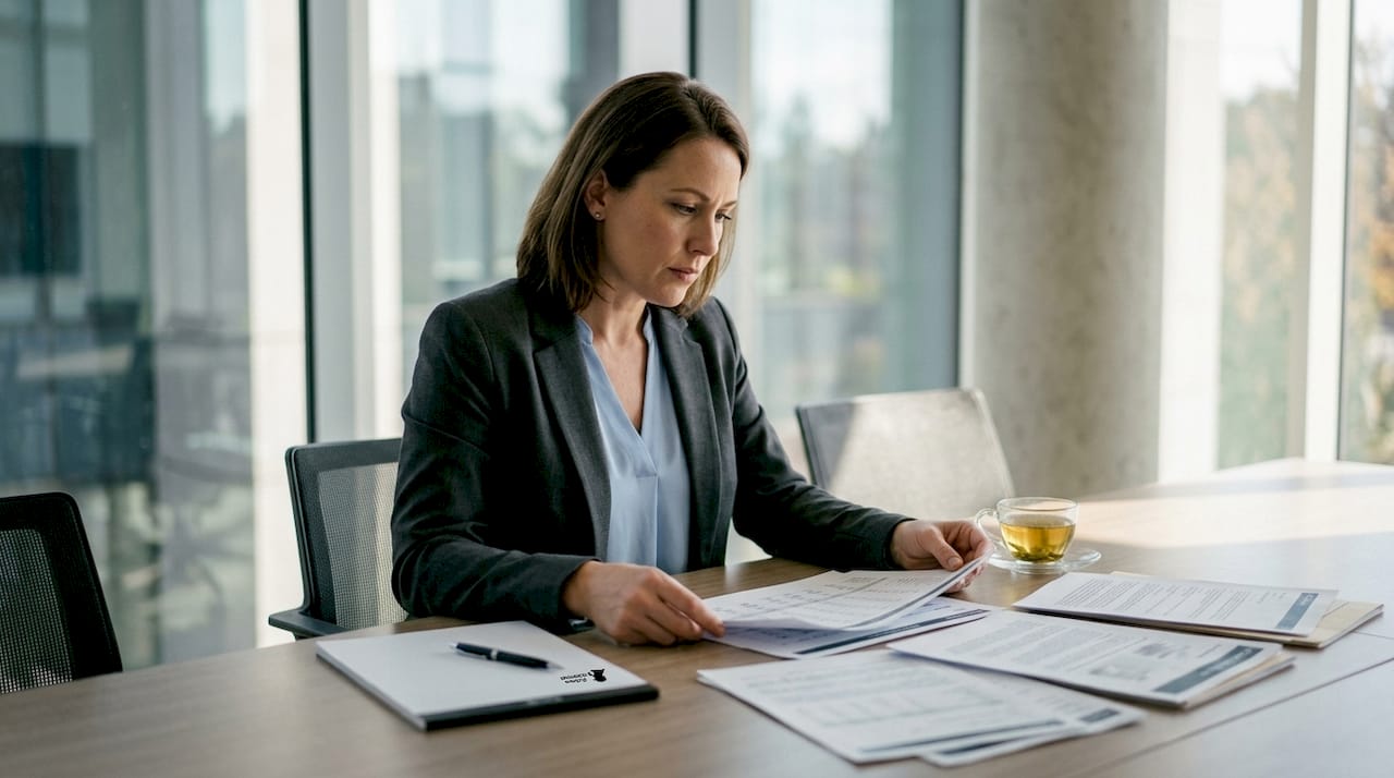 Criminologist reviewing crime data documents