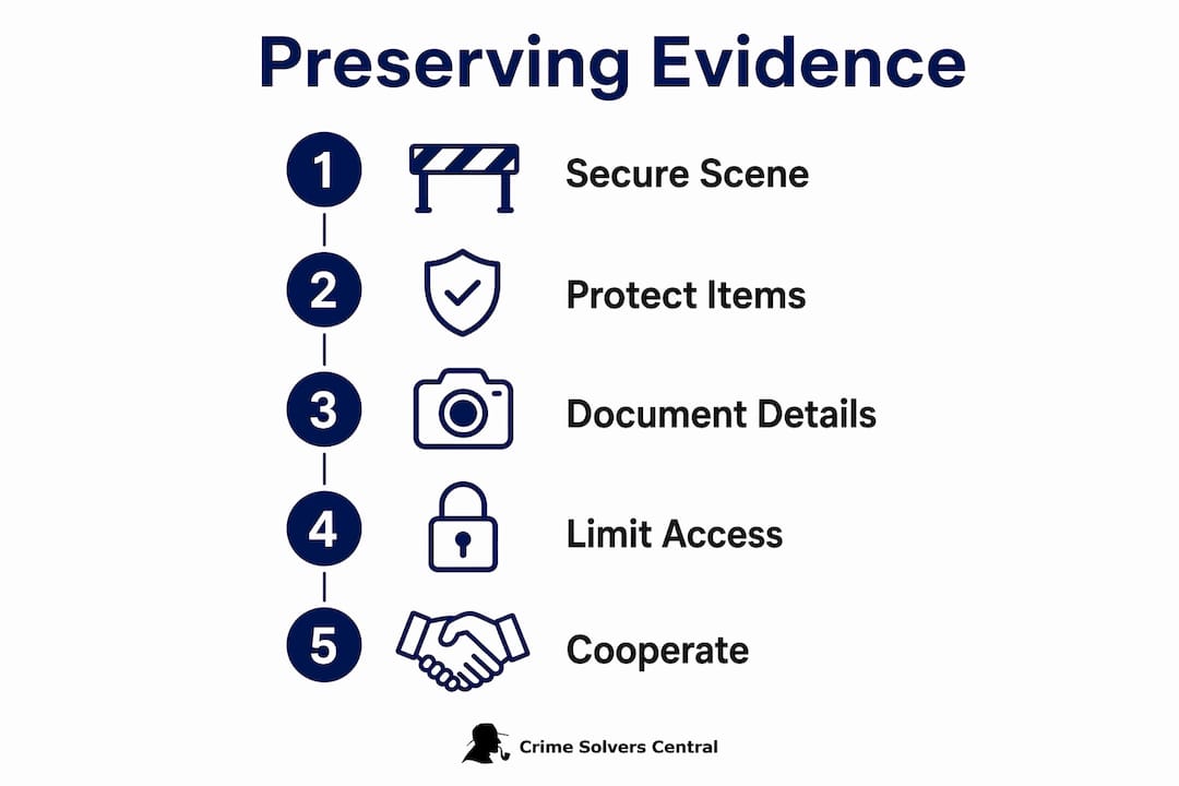 Infographic illustrating steps to preserve missing person evidence