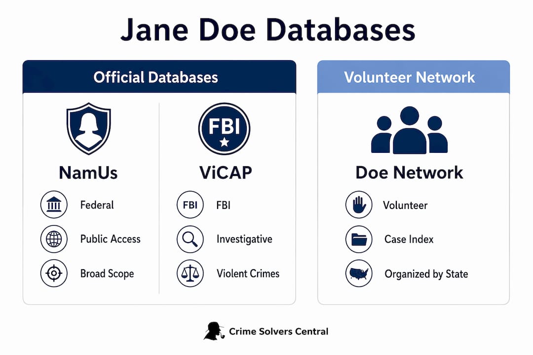 Infographic comparing Jane Doe databases