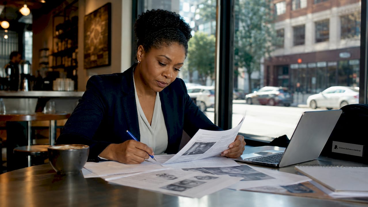 Criminologist studying unsolved homicide files