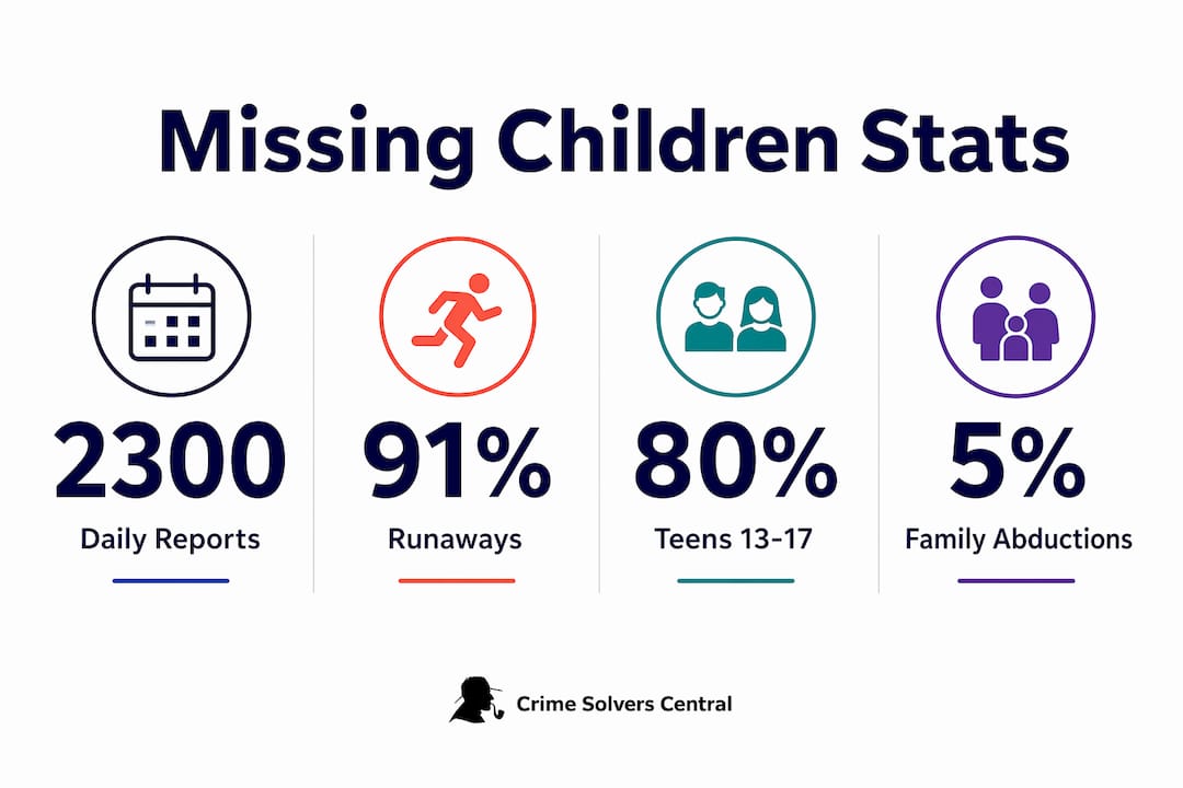 Infographic summarizing key missing children statistics