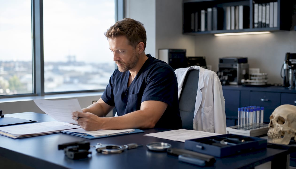 Medical examiner entering forensic records
