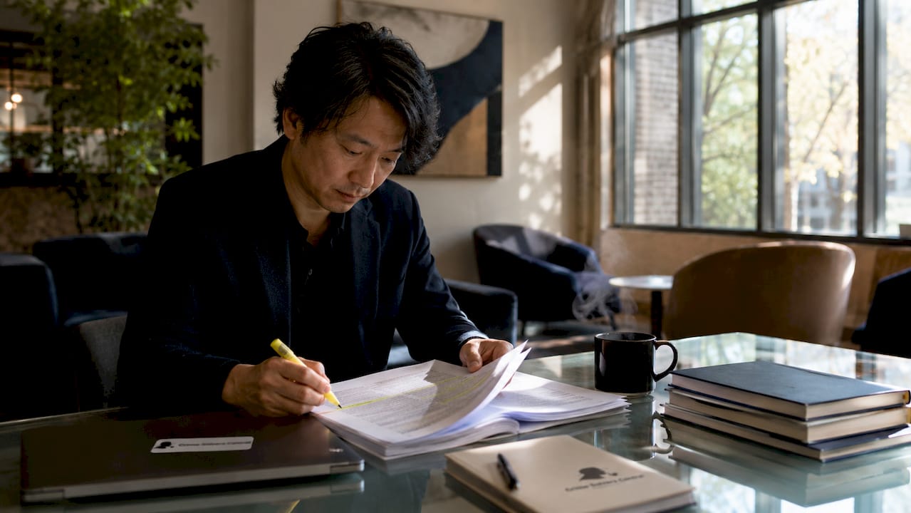 Forensic psychologist studying serial killer case files