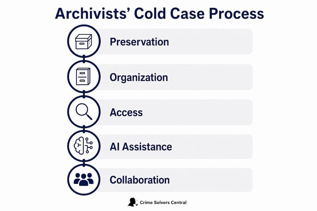 Infographic illustrating archivists' cold case workflow and AI support