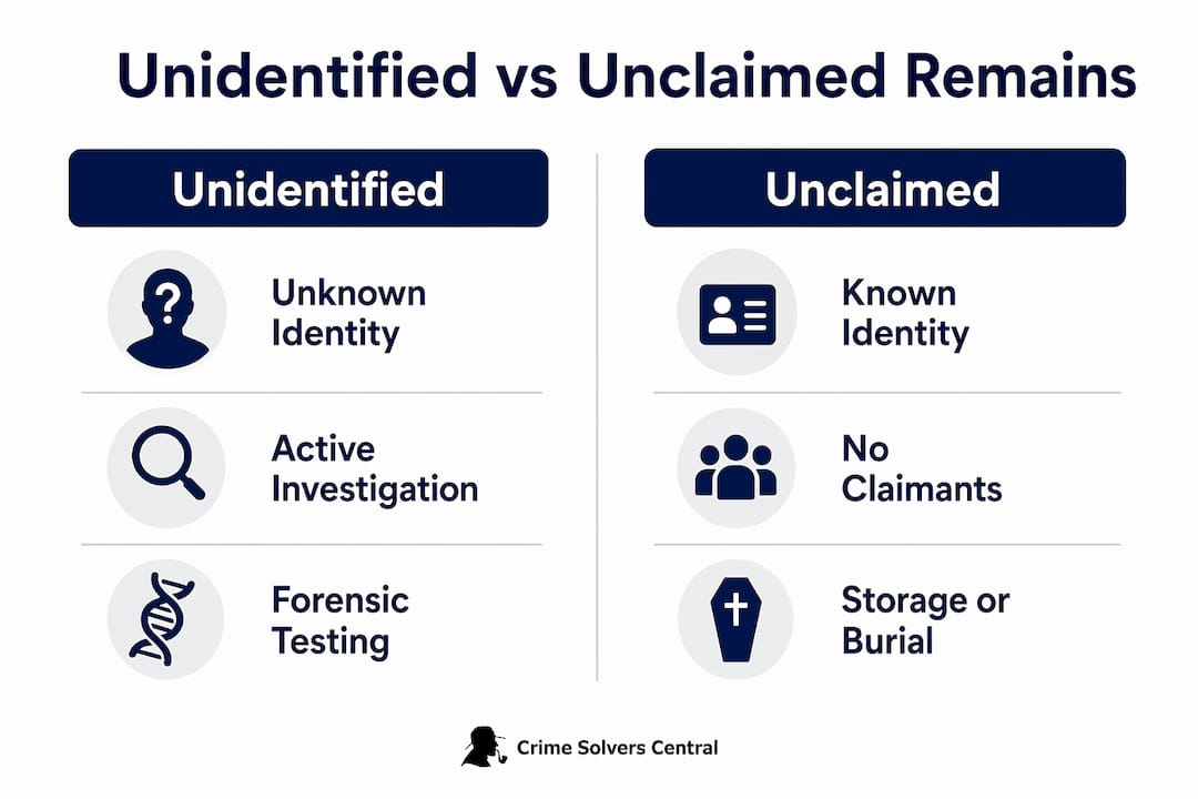 Infographic comparing unidentified and unclaimed remains