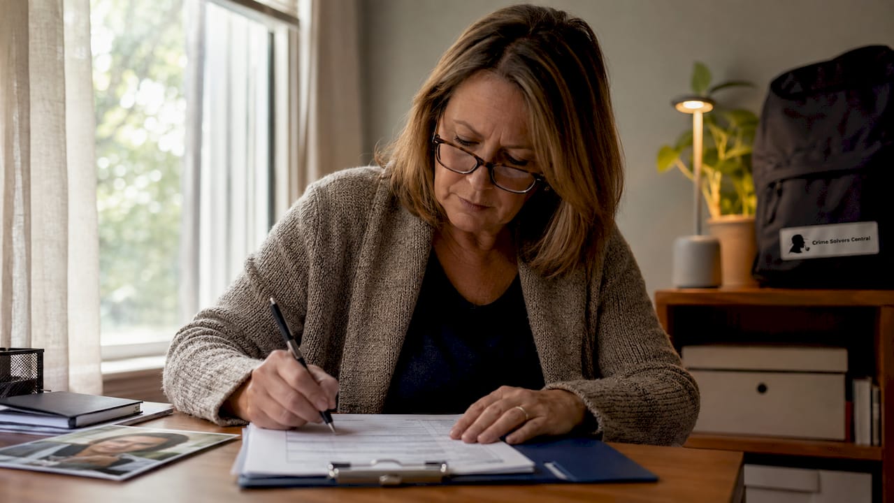 Person filling out missing persons report paperwork