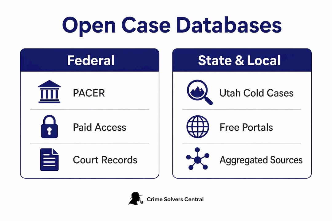 Comparison infographic of federal vs state open case databases