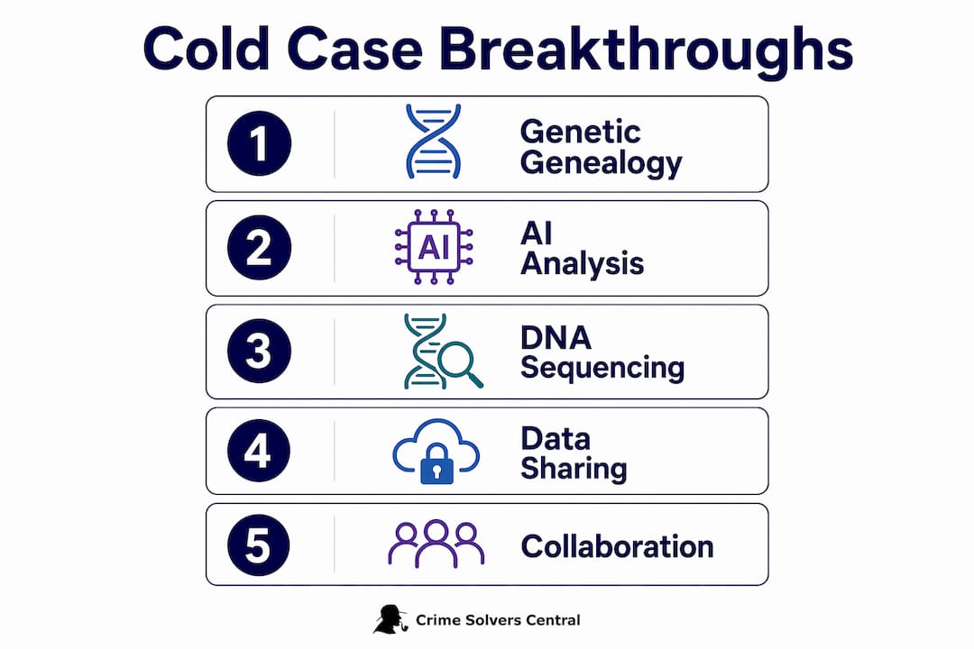 Infographic illustrating modern technologies in cold case reviews