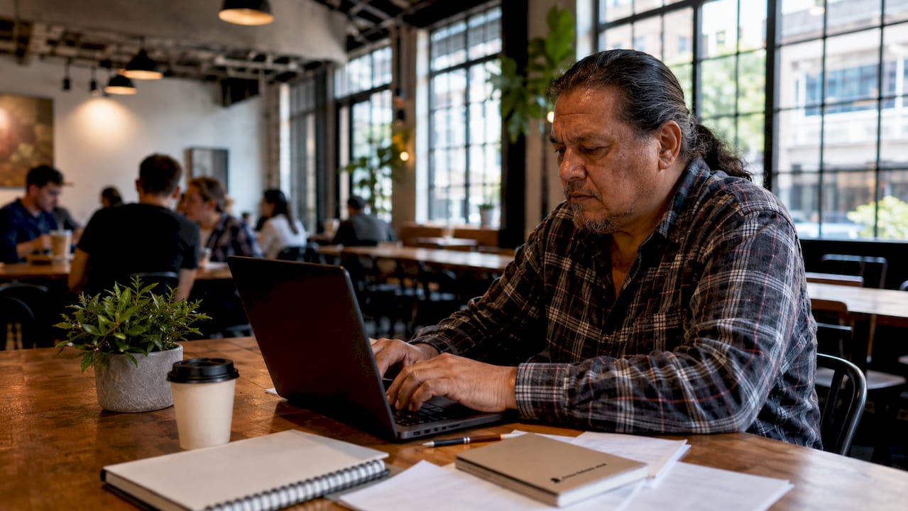 Indigenous journalist working in newsroom