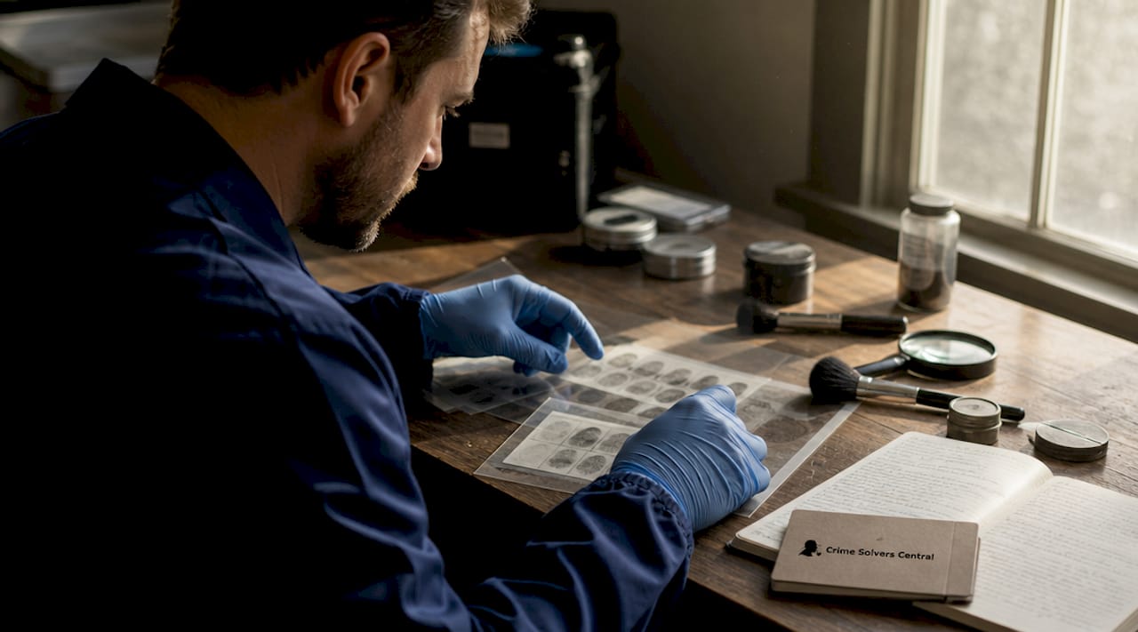 Hands sorting fingerprint samples in lab