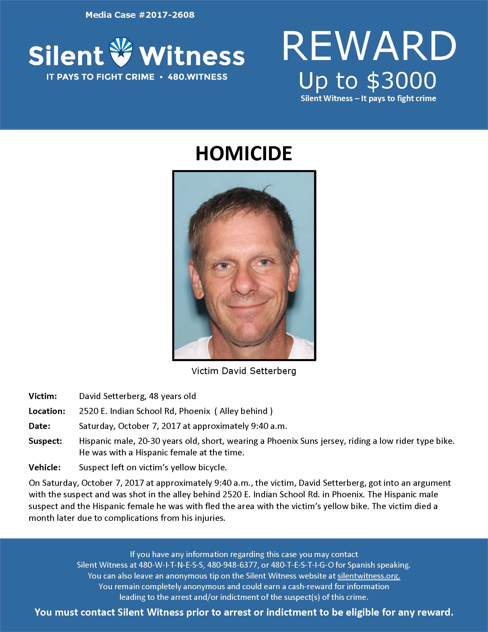 David Allen Setterberg death by force case in Phoenix, AZ