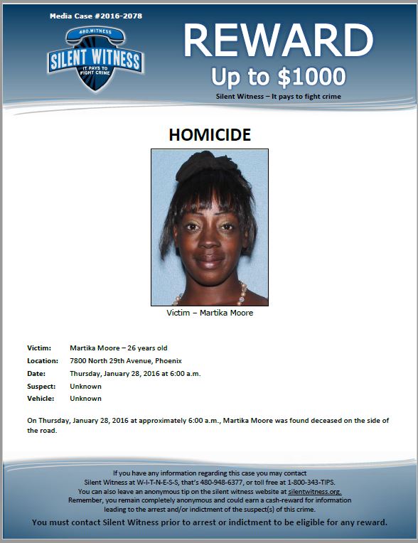 Martika L. Moore death by force case in Phoenix, AZ