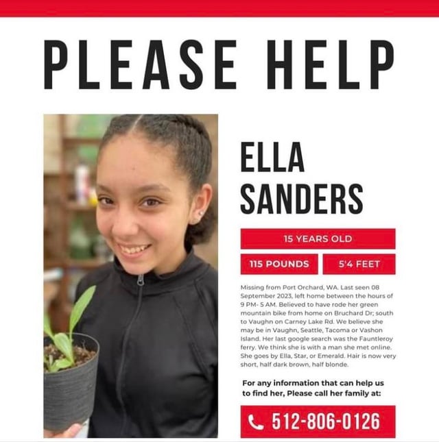 Ella Sanders missing person case in Port Orchard, Washington