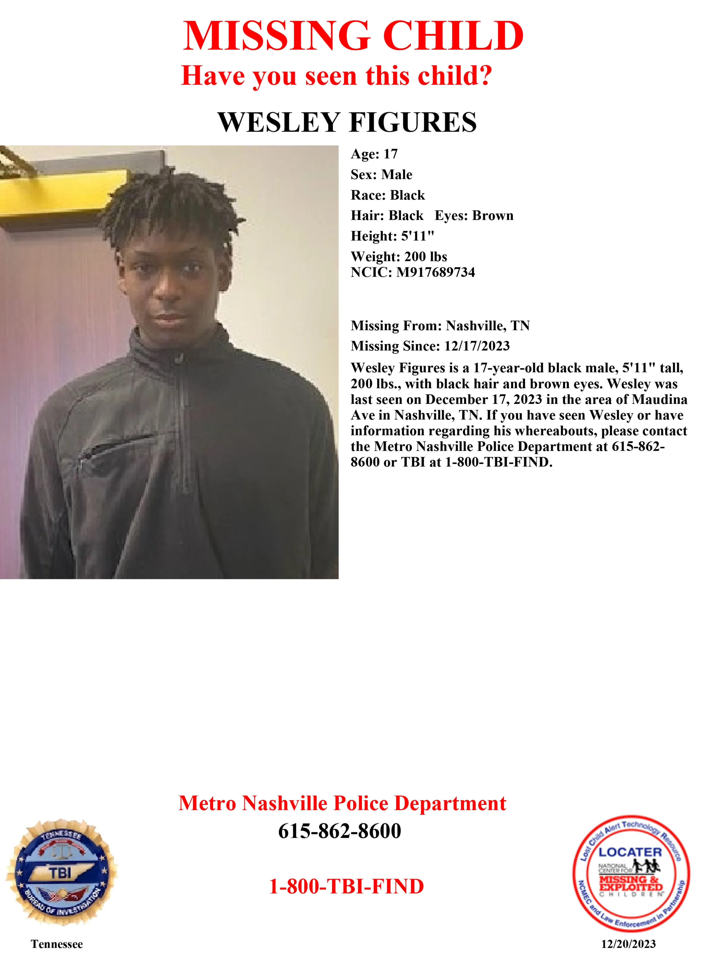 Wesley Figures missing person case in Nashville, Tennessee