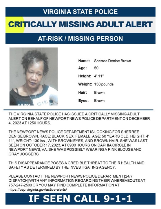 Sherree Brown missing person case in Newport News, Virginia