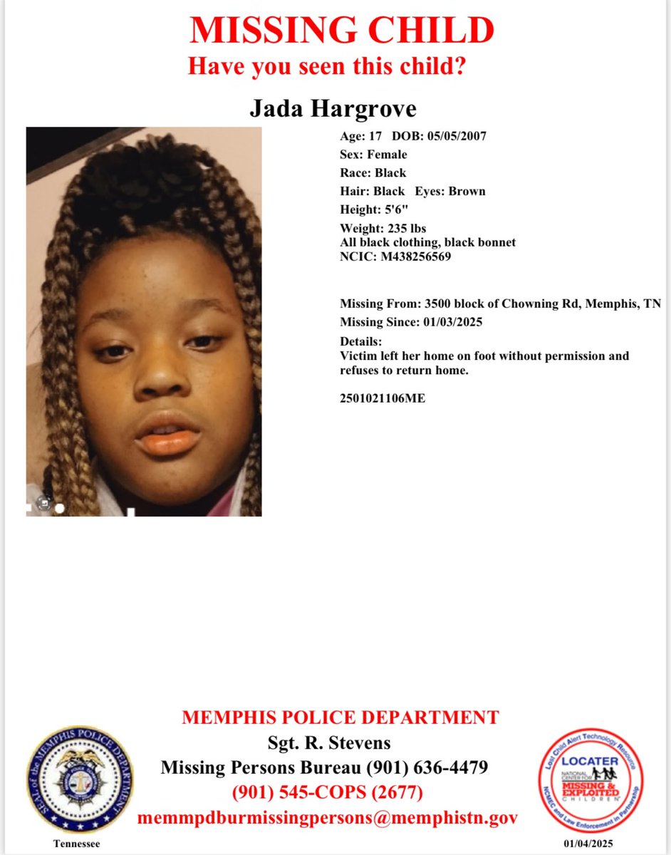 Jada Hargrove missing person case in Memphis, Tennessee