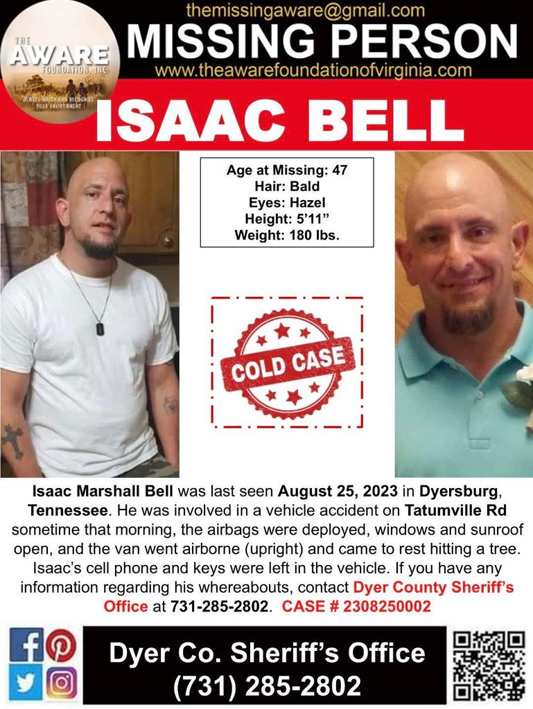 Isaac Bell missing person case in Dyersburg, Tennessee