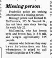 Donald McCormick missing person case in Frackville, Pennsylvania